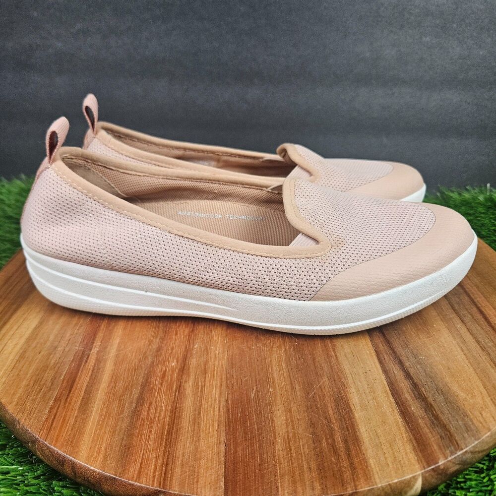 Fitflop Womens Volli Flat Size 8 Pink White Mesh Slip On Loafer Shoes